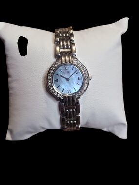 Citizen Eco Drive Watch with Mother-of-Pearl Dial and Crystal Bezel Solar Works